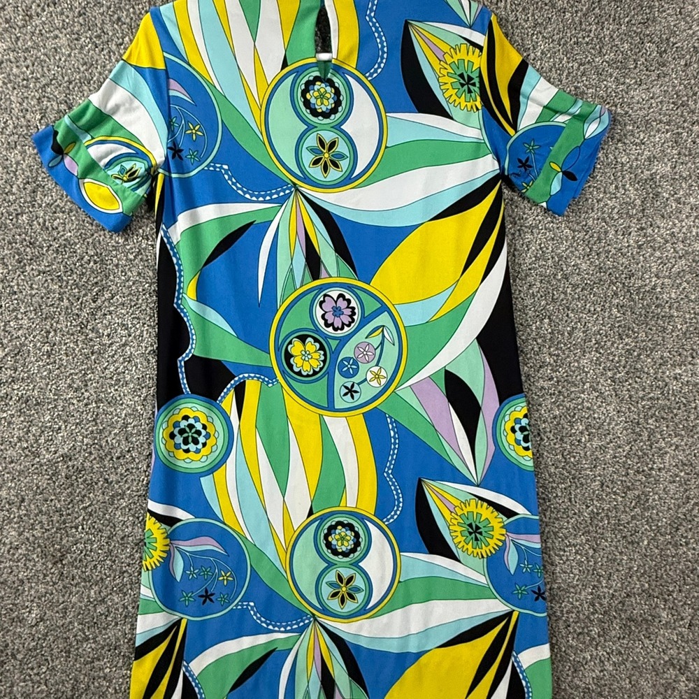Donna Morgan Womens Blue Yellow Psychedelic Print Jersey Shift Dress Size 10 - Picture 13 of 14